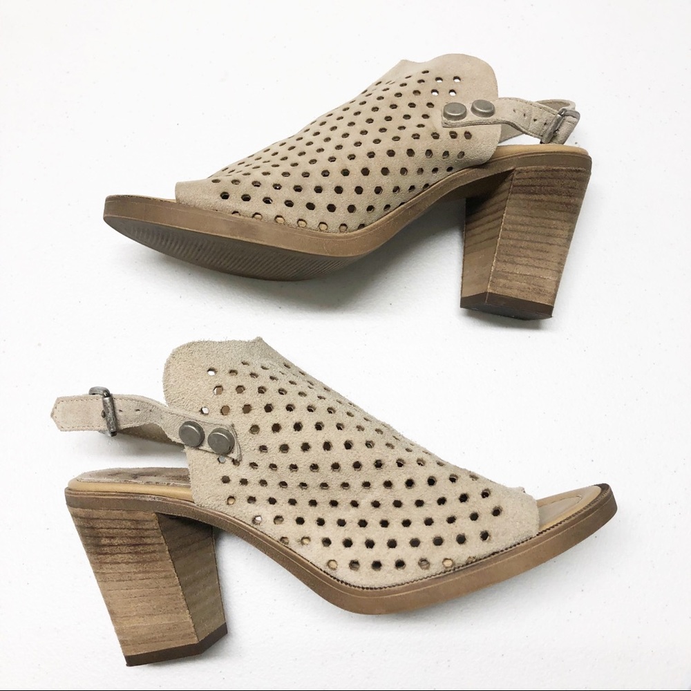 Barbara Barbieri Perforated Suede Leather Shoes Open Toe Block Heel Sz 8